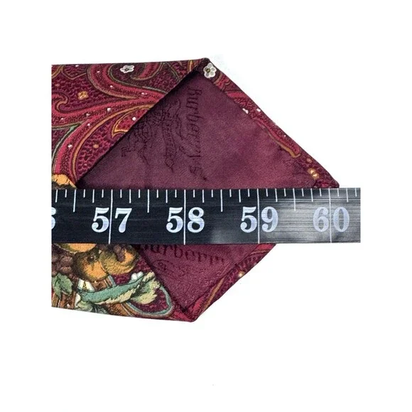 Burberrys Silk Tie Mens Burgundy Paisley Floral Vintage Made in England Luxury - Picture 10 of 11